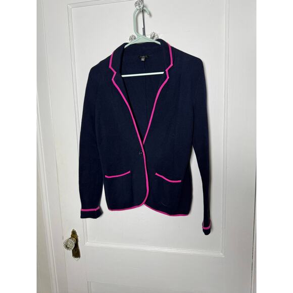 Talbots Navy Blue Pink Sweater Blazer Cotton Knit Chic Polished Women's SP - Picture 1 of 7